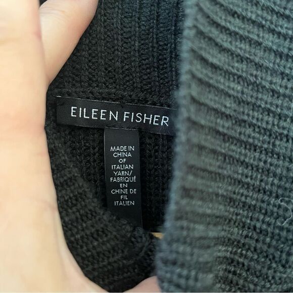 Eileen Fisher Marino Wool Turtleneck Tunic Swearer Dark Gray/Green XS NWT - Picture 5 of 10